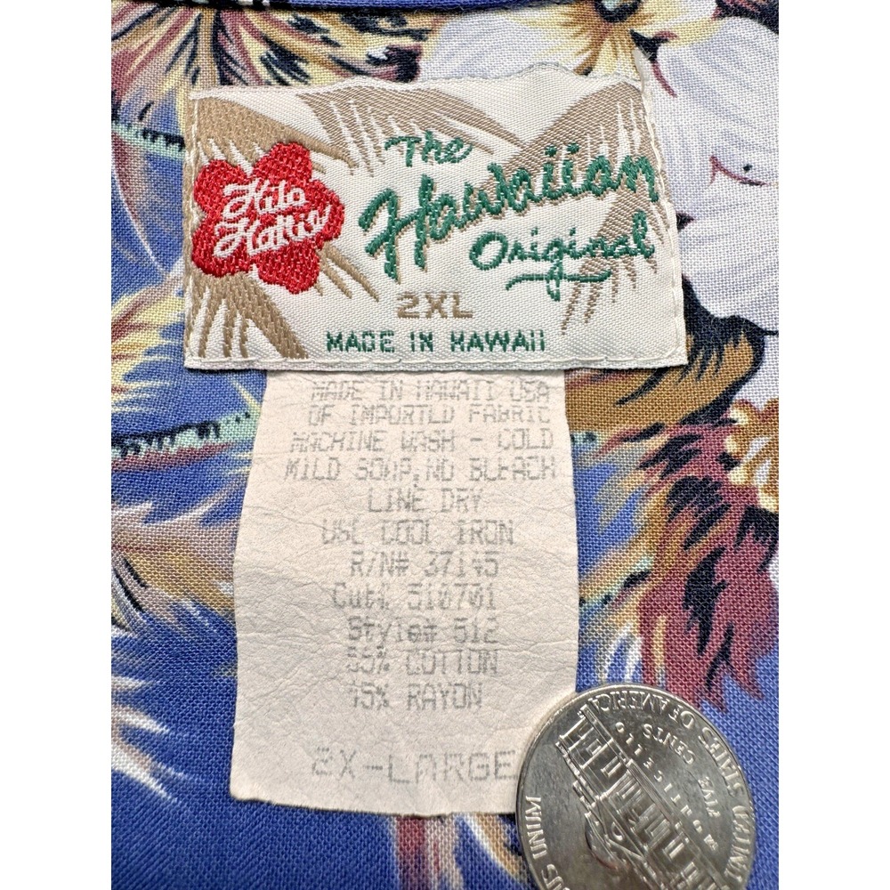 Hilo Hatties Men's Hawaiian Floral Hibiscus Island Palm Trees Blue Size 2XL - Picture 3 of 5